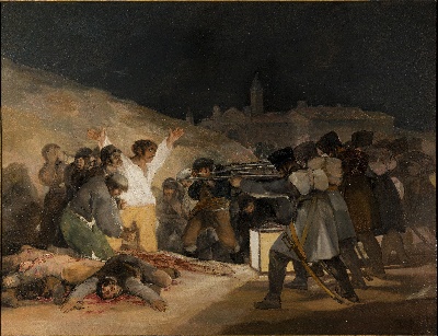 西班牙普拉多美术馆宏观巨作大图的油画作品-Goya y Lucientes, Francisco de - The 3rd of May 1808 in Madrid the executions on Principe Pio Hil