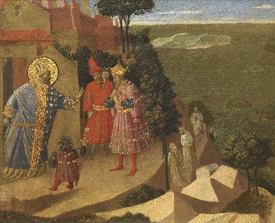 安吉利科作品的油画作品-Angelico (fra) - Saint Ambrose refuses Emperor Theodosius Admission to the Church