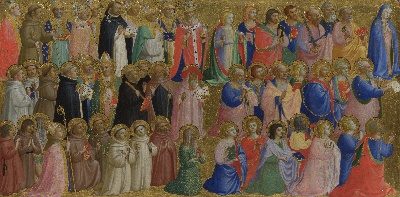 安吉利科作品的油画作品-Fra Angelico - The Virgin Mary with the Apostles and Other Saints