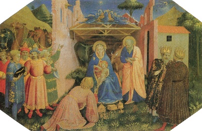 安吉利科作品的油画作品-Angelico,_adorazione_dei_magi,_da_annunciazione_del_prado