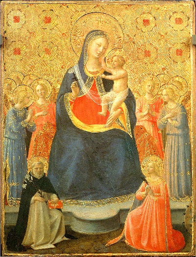 安吉利科作品的油画作品-Madonna_col_bambino,_angeli_e_santi,_angelico_pinacoteca_vaticana