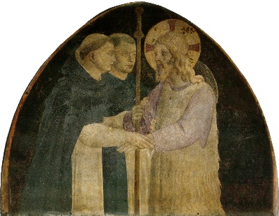 安吉利科作品的油画作品-Angelico,_cristo_pellegrino_accolto_da_due_domenicani