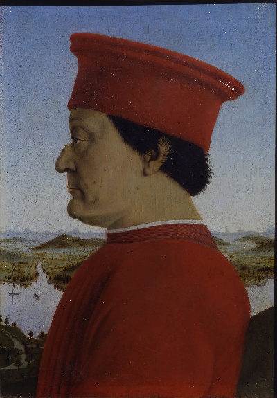 弗朗西斯卡作品的油画作品-Piero_della_Francesca_-_Ritratti_dei_Duchi_di_Urbino_Federico_da_Montefeltro_e_Battista_Sforza_-_Google_Art_Project
