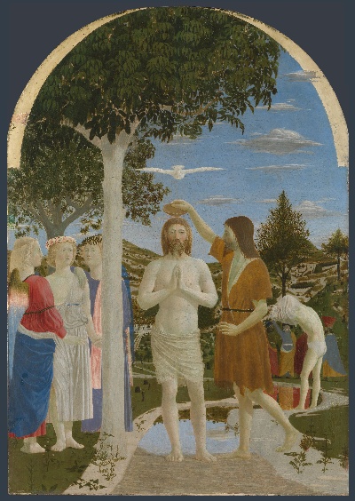 弗朗西斯卡作品的油画作品-The Baptism of Christ  基督受洗 1450s, Piero della Francesca