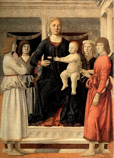 弗朗西斯卡作品的油画作品-Piero,_madonna_col_bambino_e_4_angeli,_clark_art_institute