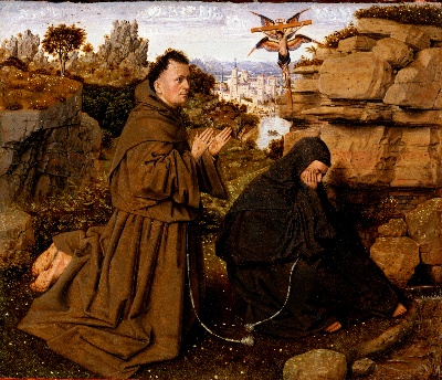 扬·凡·艾克作品的油画作品-Attributed to Jan van Eyck, Netherlandish (active Bruges), c. 1395 1441 Saint Francis of Assisi Receiving the Stigmata 
