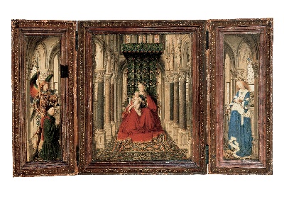 扬·凡·艾克作品的油画作品-Jan van Eyck Triptych of Mary and Child, St. Michael, and the Catherine 