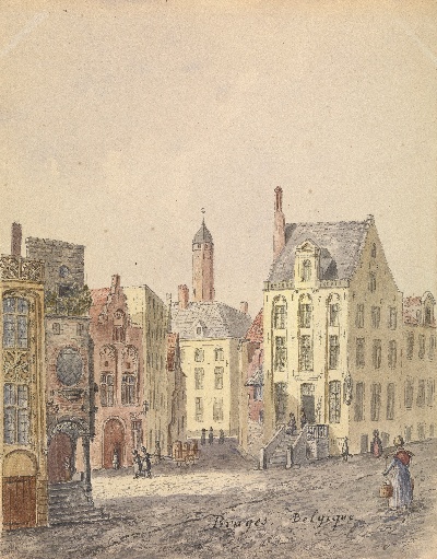 扬·凡·艾克作品的油画作品-Auguste de Peellaert - Bruges, Jan Van Eyck place