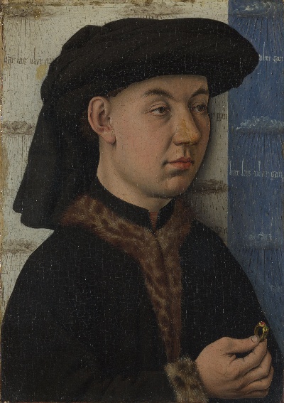 扬·凡·艾克作品的油画作品-A Young Man holding a Ring一个年轻人拿着戒指1450