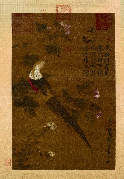 北宋 赵佶 芙蓉锦鸡图的国画作品-74宋 赵佶 芙蓉锦鸡图轴