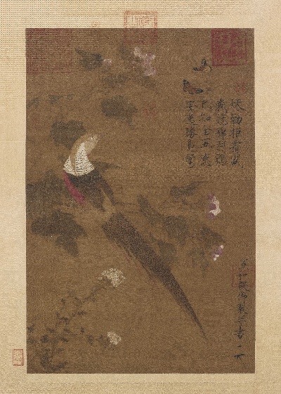 北宋 赵佶 芙蓉锦鸡图的国画作品-宋徽宗赵佶 芙蓉锦鸡图绢本81.5x53.6 