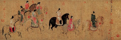 北宋 赵佶 摹虢国夫人游春图的国画作品-张 宣 虢国夫人游春图