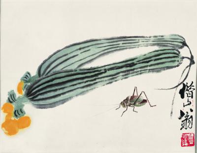 历代国画.齐白石.源文件的国画作品-丝瓜蝈蝈