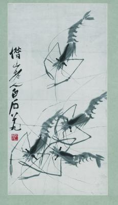 历代国画.虾13张.齐白石的国画作品-齐白石 四虾 25×43