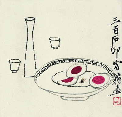 历代国画.源文件.册页8开9重复9的国画作品-近现代 齐白石-1-蜜蜂对酒图 纸本34.5x34.5
