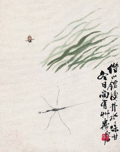 历代国画.源文件.工虫八开的国画作品-齐白石工虫八开 借山馆水井草虫
