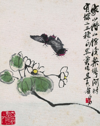 历代国画.源文件.工虫八开的国画作品-齐白石工虫八开 花与蝴蝶