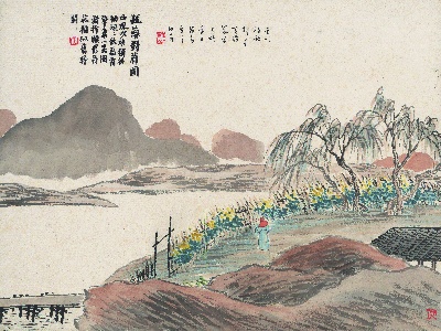历代国画.源文件.石门二十四景册页的国画作品-1129-石门二十四景图-疏篱对菊图