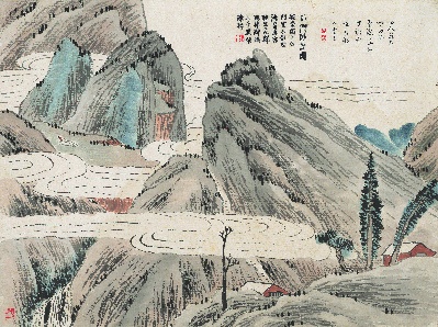 历代国画.源文件.石门二十四景册页的国画作品-1129-石门二十四景图-石门卧云图