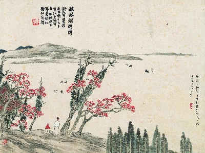 历代国画.源文件.石门二十四景册页的国画作品-1129-石门二十四景图-秋林纵鸽图