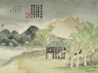 历代国画.源文件.石门二十四景册页的国画作品-1129-石门二十四景图-蕉窗夜雨图