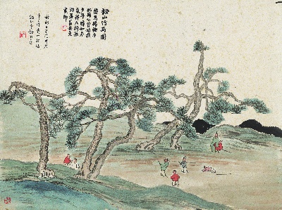 历代国画.源文件.石门二十四景册页的国画作品-1129-石门二十四景图-松山竹马图