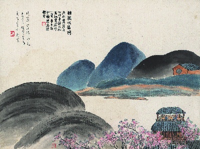 历代国画.源文件.石门二十四景册页的国画作品-1129-石门二十四景图-棣楼吹笛图