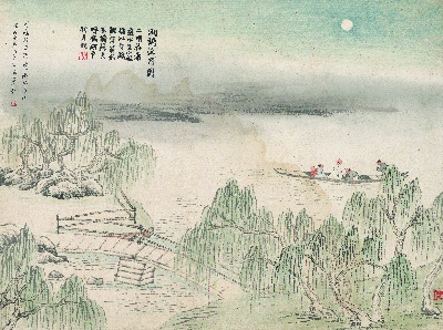 历代国画.源文件.石门二十四景册页的国画作品-1129-石门二十四景图-湖桥泛月图