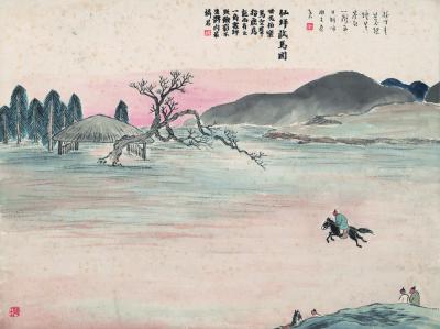 历代国画.源文件.石门二十四景册页的国画作品-1129-石门二十四景图-仙坪试马图