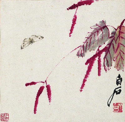 历代国画.源文件.花卉草虫册页（17开）重复5的国画作品-1086-红蓼彩蝶图