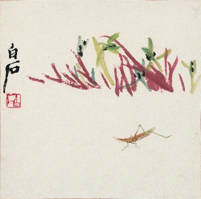 历代国画.源文件.花卉草虫册页（17开）重复5的国画作品-1086-兰草箭头蝗图