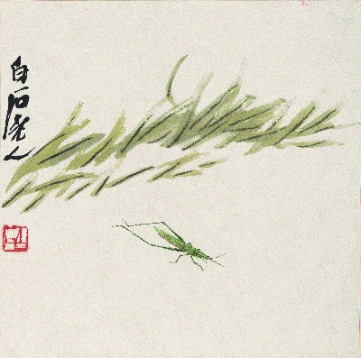 历代国画.源文件.花卉草虫册页（17开）重复5的国画作品-1086-小草箭头蝗图