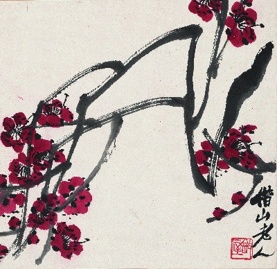 历代国画.源文件.花卉草虫册页（17开）重复5的国画作品-1086-梅花图