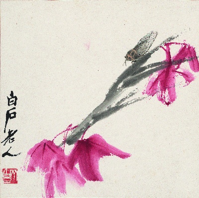 历代国画.源文件.花卉草虫册页（17开）重复5的国画作品-1086-红叶鸣蝉图