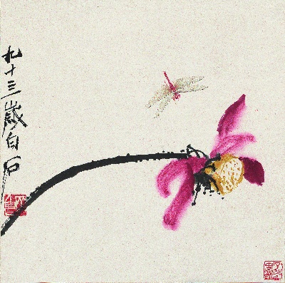 历代国画.花卉草虫册页（17开）重复5.380dpi的国画作品-67齐白石 荷花蜻蜓图33-33