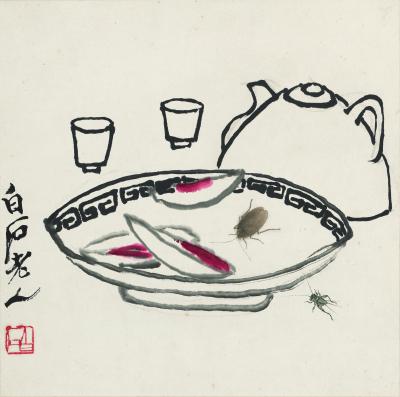 历代国画.花卉草虫册页（17开）重复5.380dpi的国画作品-66齐白石 残席诱虫图33-33