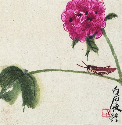 历代国画.源文件.花果草虫二四开册页25张的国画作品-956蚱蜢图