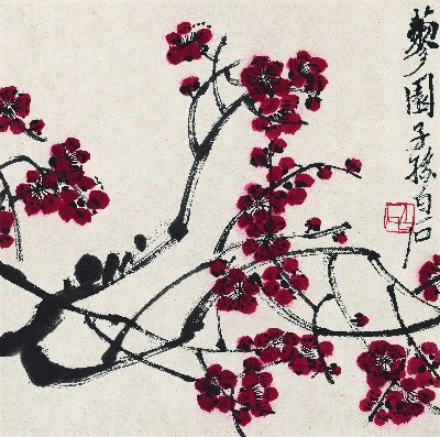 历代国画.源文件.花果草虫二四开册页25张的国画作品-956-梅花图