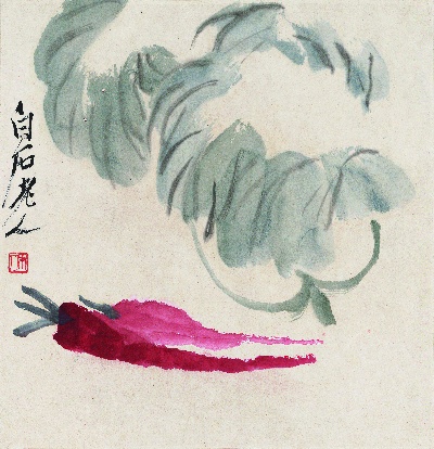历代国画.源文件.花果草虫二四开册页25张的国画作品-956-绿叶萝卜图