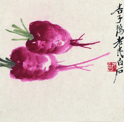 历代国画.源文件.花果草虫二四开册页25张的国画作品-956-萝卜图