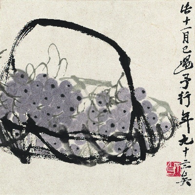 历代国画.源文件.花果草虫二四开册页25张的国画作品-956-葡萄图