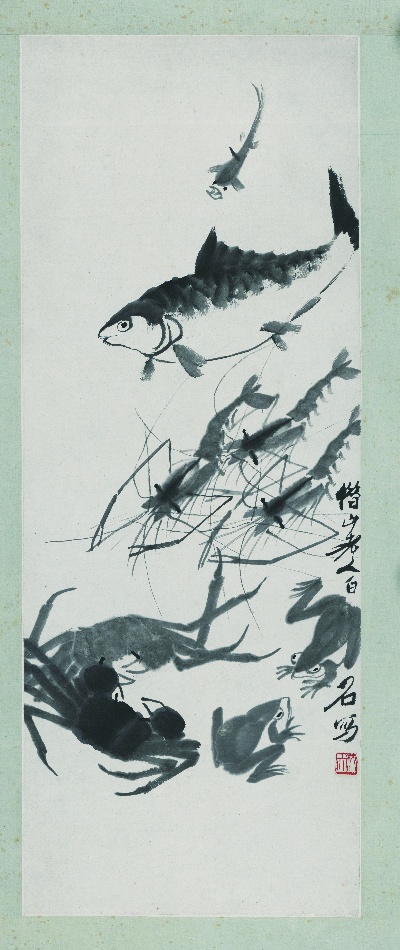 历代国画.源文件.虾13张的国画作品-齐白石 鱼虾蟹蛙 43×103