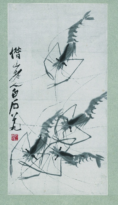 历代国画.源文件.虾13张的国画作品-齐白石 四虾 25×43