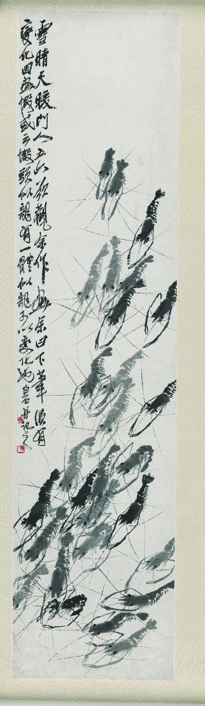 历代国画.源文件.虾13张的国画作品-齐白石 群虾图（早年） 42×145