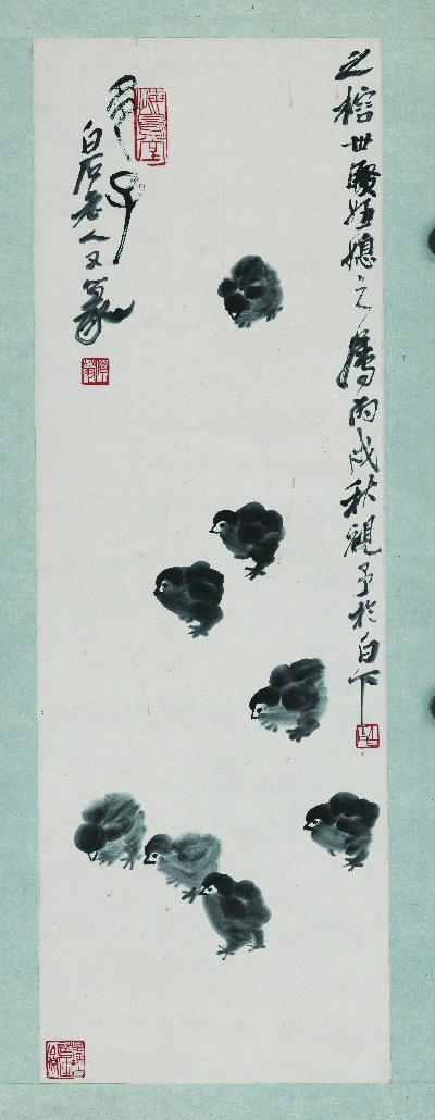 历代国画.源文件.鸡5张的国画作品-齐白石-多子图