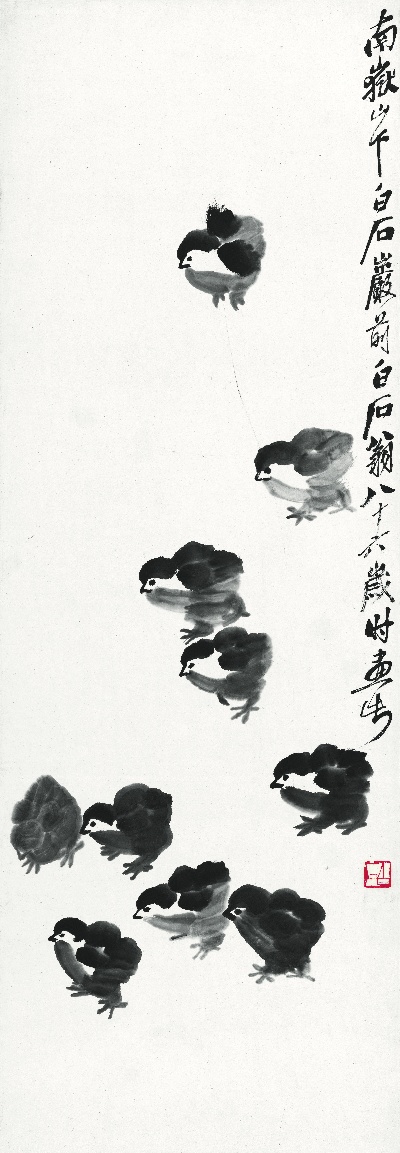 历代国画.源文件.鸡5张的国画作品-齐白石-群雏图