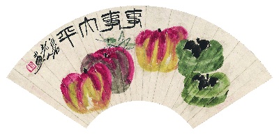 历代国画.源文件.齐白石扇面集18开的国画作品-1865-齐白石-事事平安扇
