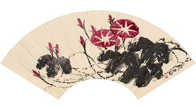 历代国画.源文件.齐白石扇面集18开的国画作品-齐白石 牵扇面