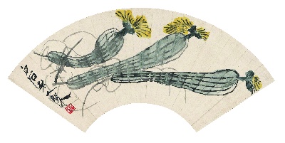 历代国画.源文件.齐白石扇面集18开的国画作品-1865-齐白石-清香丝瓜扇