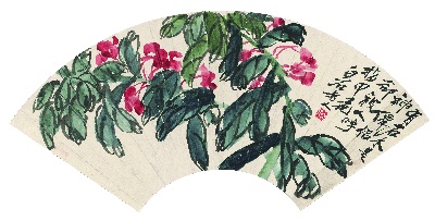 历代国画.源文件.齐白石扇面集18开的国画作品-1865-齐白石-花繁叶盛扇